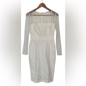 Sau Dress 6 Square Neck Long Lace Sleeve White Sheath Eyelet Bridal New NWT